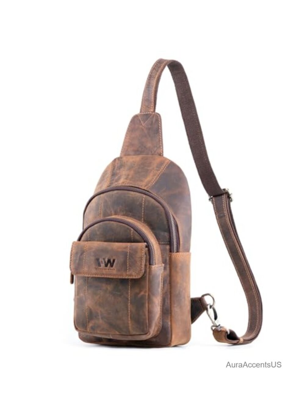 Full Grain Leather Men's Sling Bag Crossbody Shoulder Travel Bag